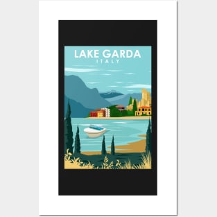 Lake Garda Italy Vintage Minimal Retro Travel Poster Posters and Art